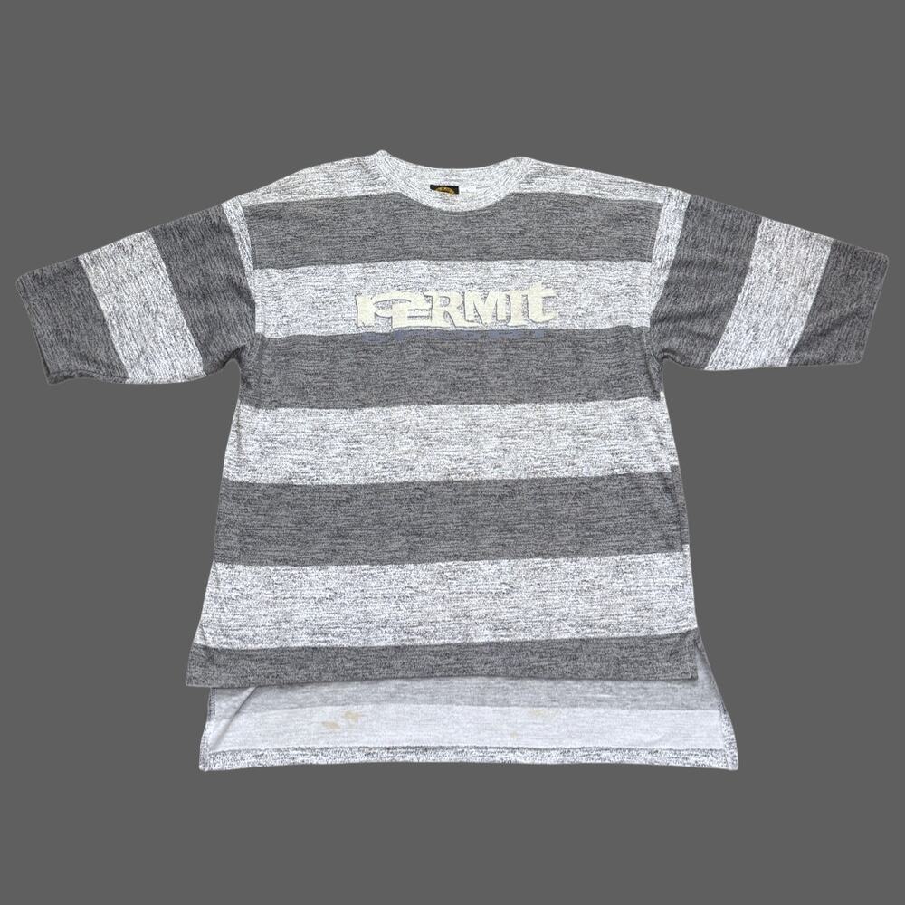 Permit Sport VTG 80s 90s Striped Gray Tee Size L Rare